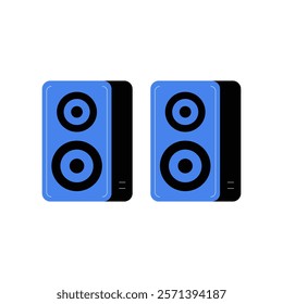 Pair Of Blue Speakers In Flat Vector Illustration Symbolizing Sound, Music, And Audio Equipment, Isolated On White Background.