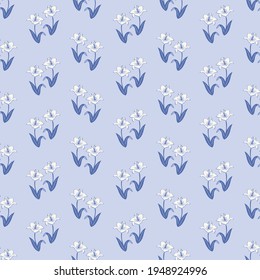 Pair of Blue Spring Lilies Seamless Pattern Background