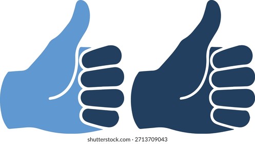 Iconos de pulgares azules en diferentes tonos sobre un fondo blanco puro, con colores y Elementos de diseño contrastantes