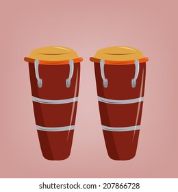 a pair of bongos in a light red background