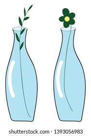 A pair of bottles with plants growing In it vector color drawing or illustration