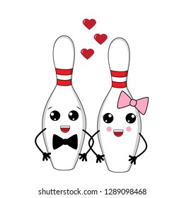 Pair Of Bowling Pins. Love. Valentines Day. Vector