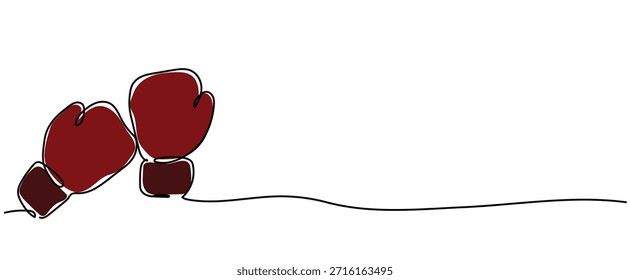  Paar Boxboxer Lederhandschuhe einzeln Vektorgrafik Clipart-Symbol-Zeichen, Eine durchgehende Linie Kunstzeichnung für Poster, Bannerhintergrund, Einzelzeile Umriss Kopienraum leer Leerraum Kunst