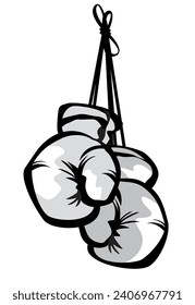 Pair of boxing gloves hanging on hook. Isolated image for prints, poster and illustrations.