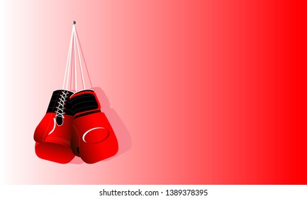 Pair of boxing gloves on red background, space for text. Vector illustration.