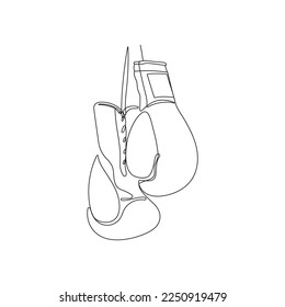 Pair of boxing gloves. One line art. Fitness stuff, sports equipment. Hand drawn vector illustration.