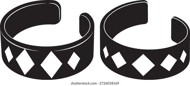 Pair of bracelets with diamond pattern. Jewelry cuff with trendy style fashion design.