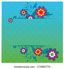 a pair of branches with some flowers and leaves in blue background