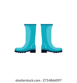 Pair of Bright Blue Rubber Rain Boots Flat Vector Illustration