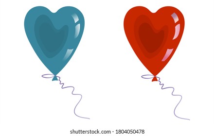 
Par de bolas inflables festivas brillantes aisladas en fondo blanco.
Rojo y azul.
Vector.