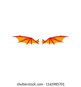 Pair of bright orange dragon wings. Accessory of carnival costume. Flat vector element for children book or invitation card