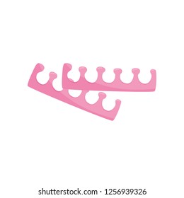 Pair of bright pink pedicure toe separators. Beauty and personal care theme. Flat vector design