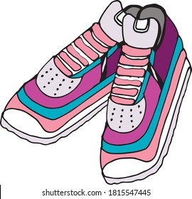 A pair of bright sneakers. Fashionable youth footwear. Vector illustration.