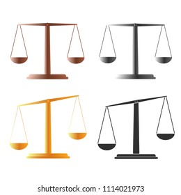 Pair of bronze, silver and gold scales. Balance. Icon pair of scales. Vector illustration.