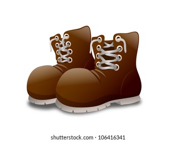 A pair of brown cartoon-style work boots featuring thick soles and white laces, designed with a playful and exaggerated shape.
