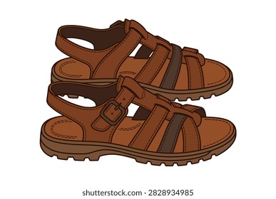 A pair of brown leather sandals isolated on white background