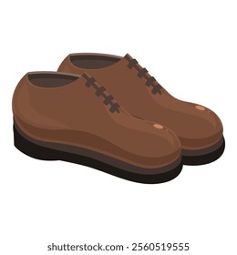 Pair of brown leather shoes with laces standing on white background