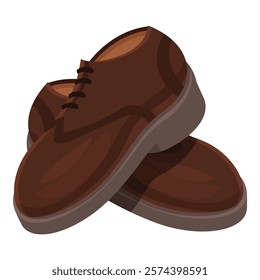 Pair of brown leather shoes with laces is standing on top of each other, suggesting someone is getting ready for work