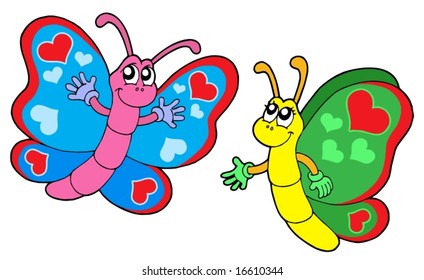 Pair of butterflies with hearts - vector illustration.