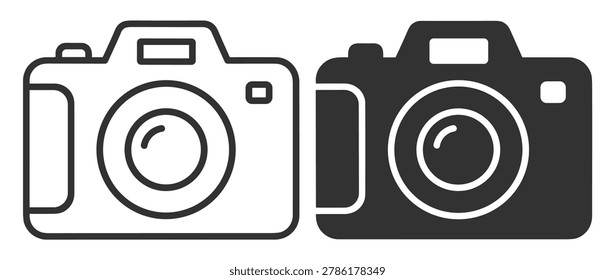 A pair of camera icons in outline and filled styles ideal for photography and design projects.
