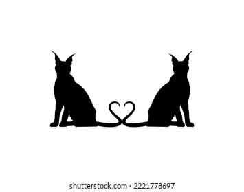 Pair of the Caracal Cat Silhouette for Art Illustration, Logo, Pictogram, Website or Graphic Design Element. Vector Illustration