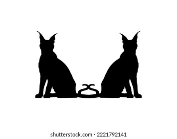 Pair of the Caracal Cat Silhouette for Art Illustration, Logo, Pictogram, Website or Graphic Design Element. Vector Illustration