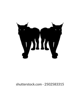 Pair of the Caracal Cat Silhouette, flat style, can use for Art Illustration, Logo Gram, Pictogram, Website or Graphic Design Element. Vector Illustration