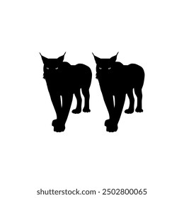 Pair of the Caracal Cat Silhouette, flat style, can use for Art Illustration, Logo Gram, Pictogram, Website or Graphic Design Element. Vector Illustration