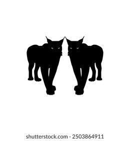 Pair of the Caracal Cat Silhouette, flat style, can use for Art Illustration, Logo Gram, Pictogram, Website or Graphic Design Element. Vector Illustration