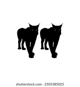 Pair of the Caracal Cat Silhouette, flat style, can use for Art Illustration, Logo Gram, Pictogram, Website or Graphic Design Element. Vector Illustration