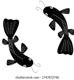 pair of carp fish vector illustration with copy space on white background, meaning lucky