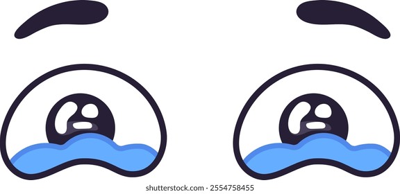 Pair of cartoon eyes expressing sadness with tears falling down, conveying a sense of grief, sorrow, or disappointment, suitable for various visual communication projects