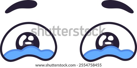 Pair of cartoon eyes expressing sadness with tears falling down, conveying a sense of grief, sorrow, or disappointment, suitable for various visual communication projects