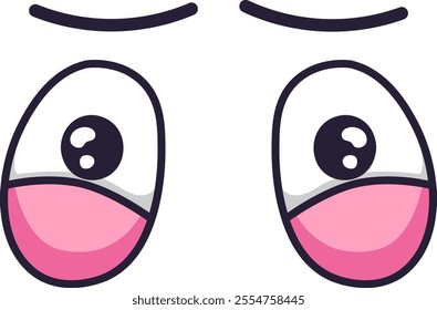 Pair of cartoon eyes with pink cheeks and raised eyebrows expressing sadness, disappointment, or worry, creating a relatable and expressive visual