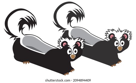 A pair of cartoon skunk slippers is ready to be worn around the house