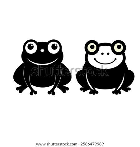 A pair of cartoon style black fill frog on white background