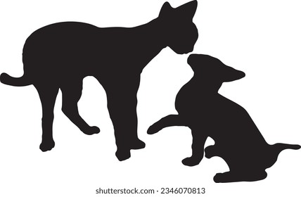 pair of cat on white background vector silhouette