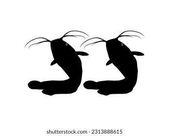 Pair of the Catfish Silhouette for Logo type, Art Illustration, Apps, Website, Pictogram or Graphic Design Element. Vector Illustration