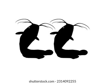 Pair of the Catfish Silhouette for Logo type, Art Illustration, Apps, Website, Pictogram or Graphic Design Element. Vector Illustration