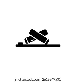 Pair of Chalks Resting on Blackboard Ledge Icon in Black