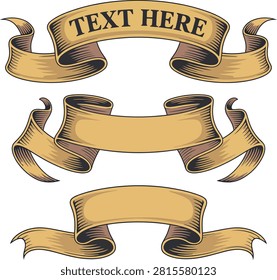 A pair of charming uncolored vintage scroll ribbon banners, featuring graceful shapes perfect for adding a classic touch to any design project.