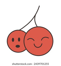 Pair of cheerful cherries with smiling faces, vector illustration, ideal for playful and joyful design elements.