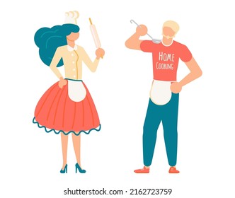 Pair of chefs isolated on white background. Male and female chef family. Flat Art Vector illustration