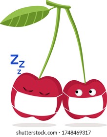 A pair of cherries in protective masks during quarantine.