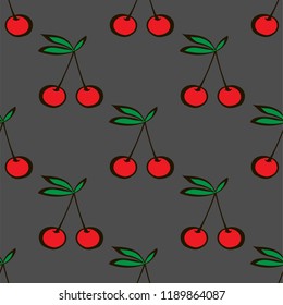 Pair of cherries seamless pattern gray background