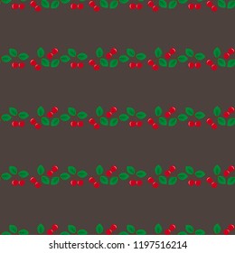 Pair of cherries seamless pattern on dark gray