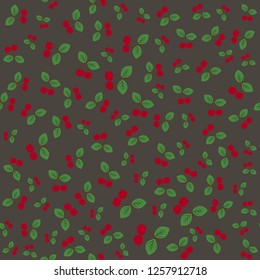 Pair of cherries seamless pattern on dark gray