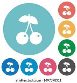 Pair of cherry flat white icons on round color backgrounds