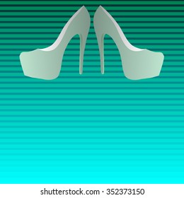 Pair of chic turquoise shoes on retro striped background. All isolated. 