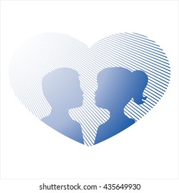 Pair of children in heart isolated on White background. Striped draw. Vector